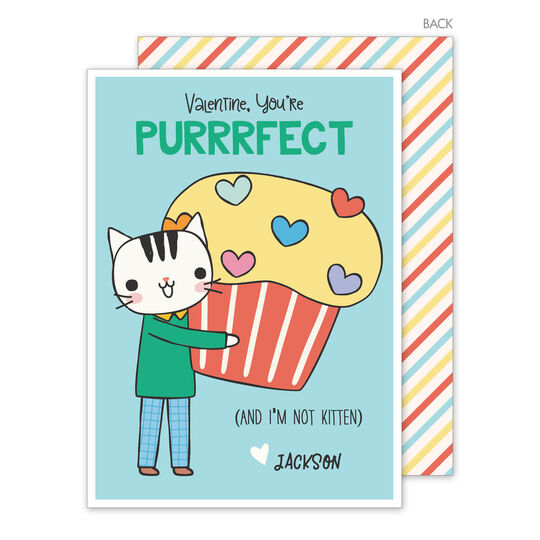 Blue Cat and Cupcake Valentine Exchange Cards